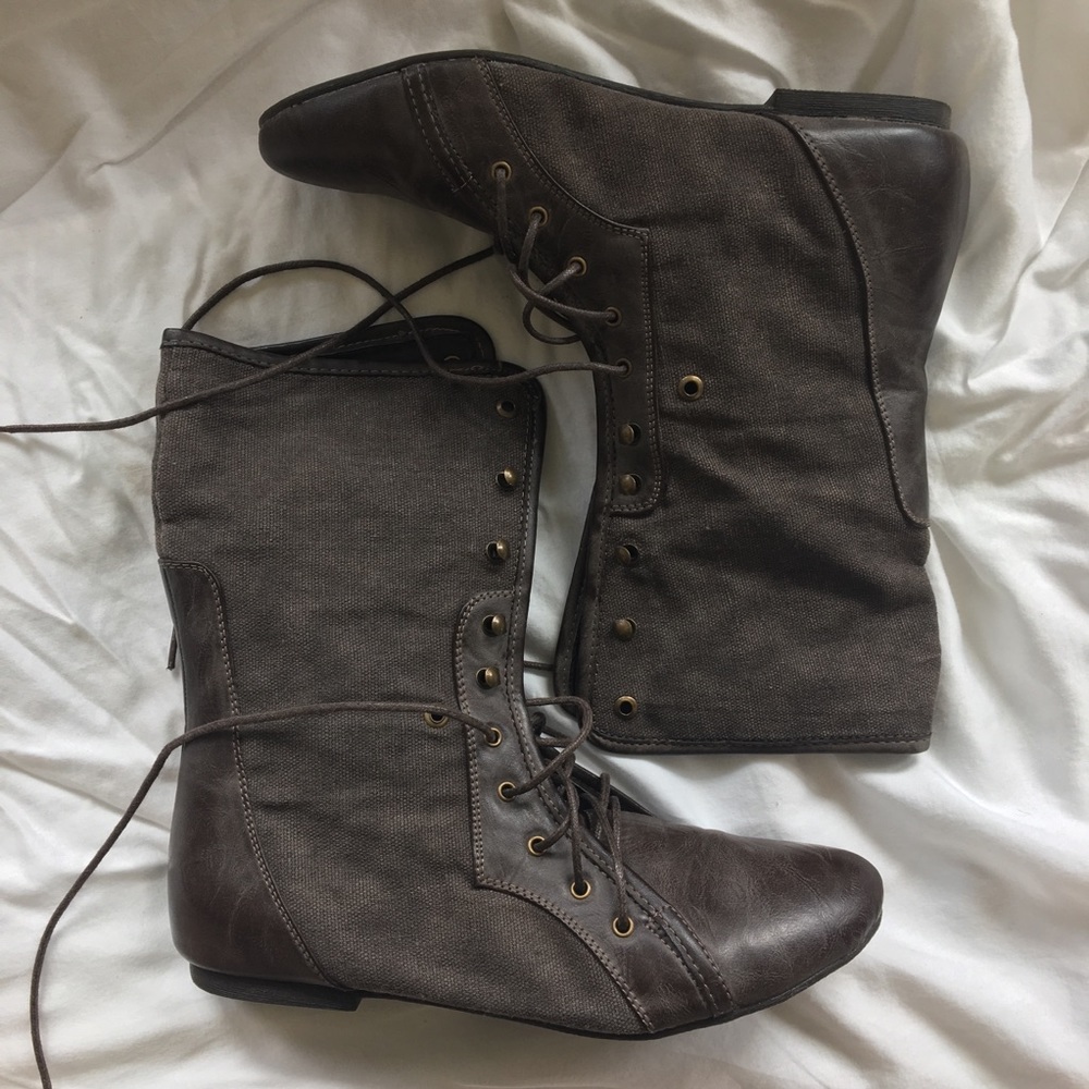 Brown Leather and Canvas Boots